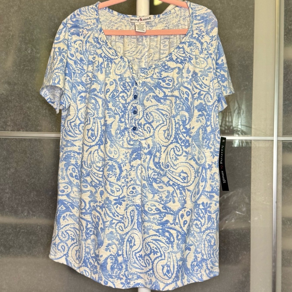 Light Blue and White Paisley Top